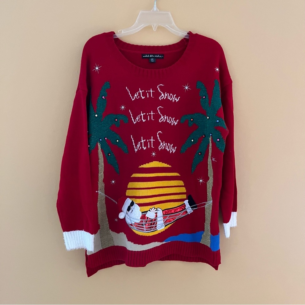 Womens Let it Snow tropical Santa, sz 0X  holiday ugly sweater funny jingle bell